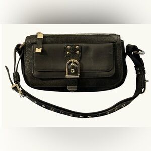 Versace Black Leather Mini Shoulder Bag Silver Hardware Studded Detail Y2K